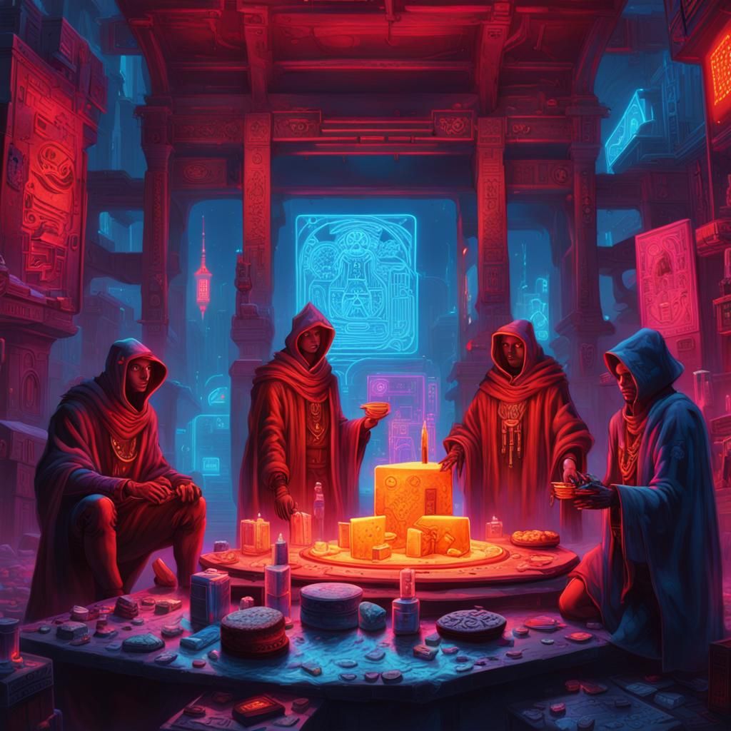Cyberpunk Cultists Gather in Neon Alleyway