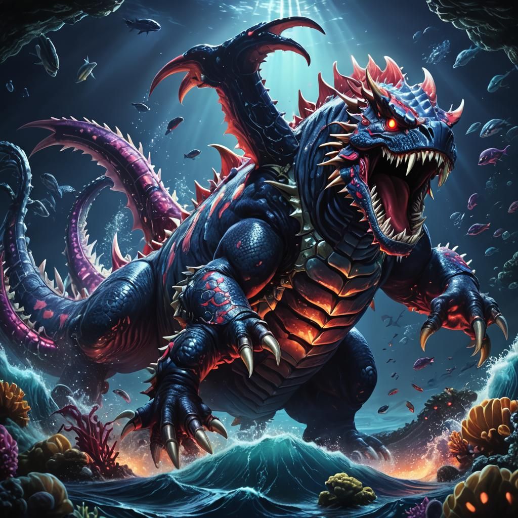 Primal Groudon Battles Sea Monster in Ocean Depths