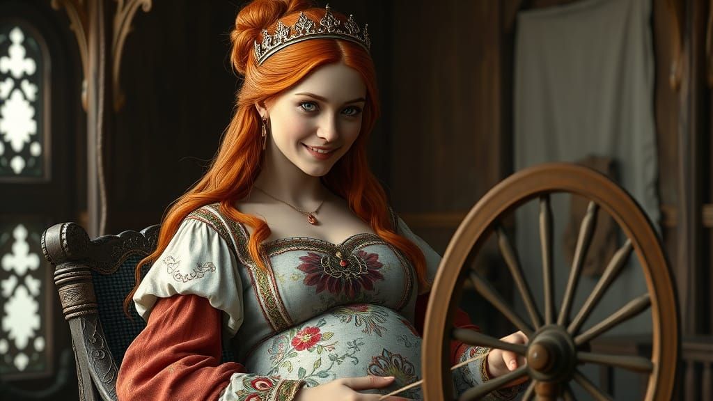 Medieval Queen Spinning with Joy in a Fantastical Realm