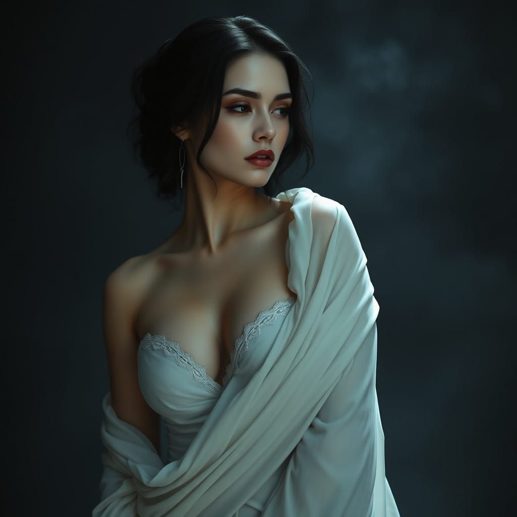 Serene Vampire in Ethereal White Gown