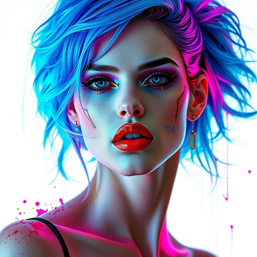 Cyberpunk Woman with Neon Hair Digital Art