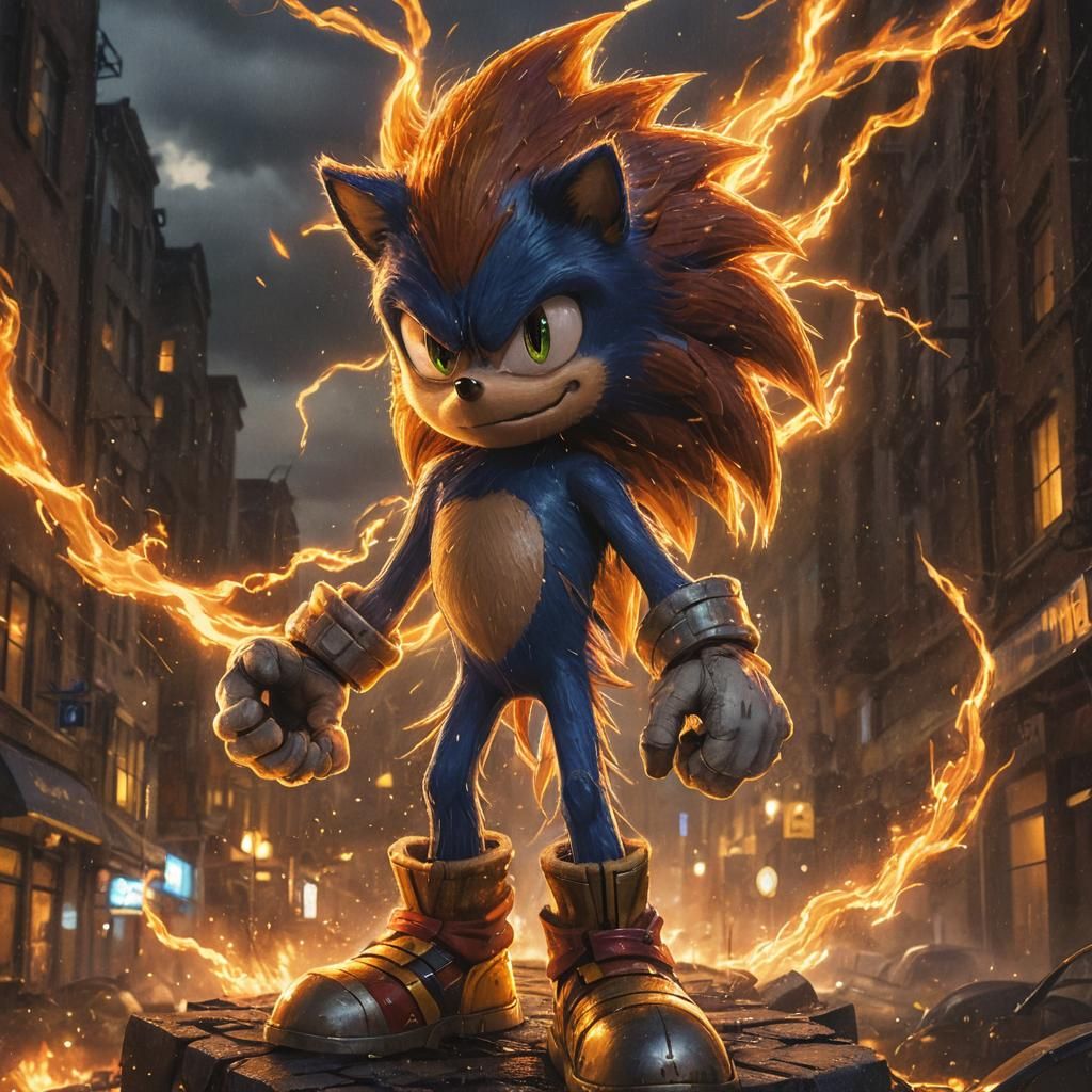 Sonic the Hedgehog Engulfed in Fiery Anime Storm