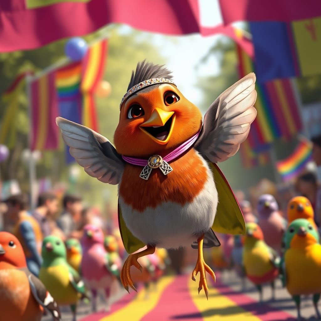 Robin at Pride Parade in Pixar Style