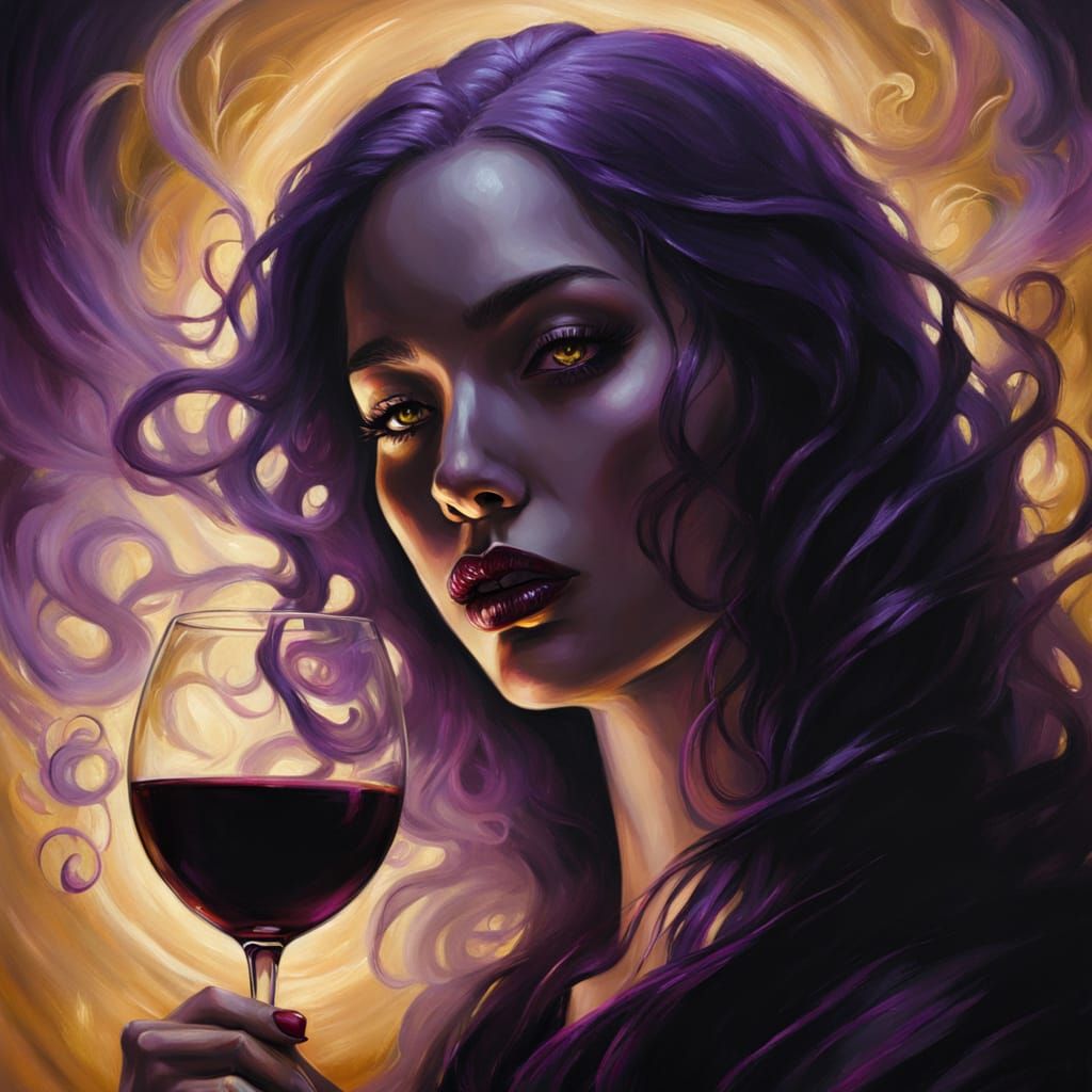 Mysterious Sorceress Basks in Candlelit Wine