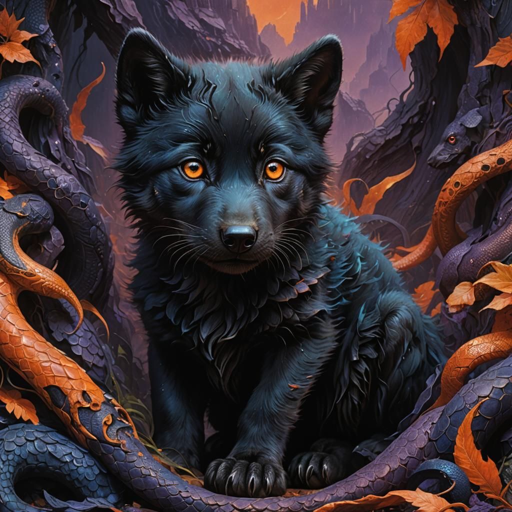 Dark Fantasy Wolf Pup with Snake Features