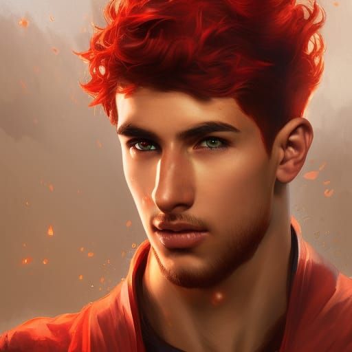 Middle-Eastern Fire Superhero Portrait in Hyperdetailed Styl...