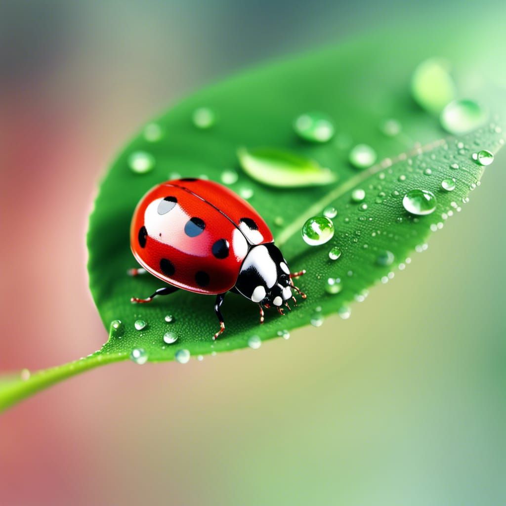 Ladybug on Leaf in Hyperrealistic Style