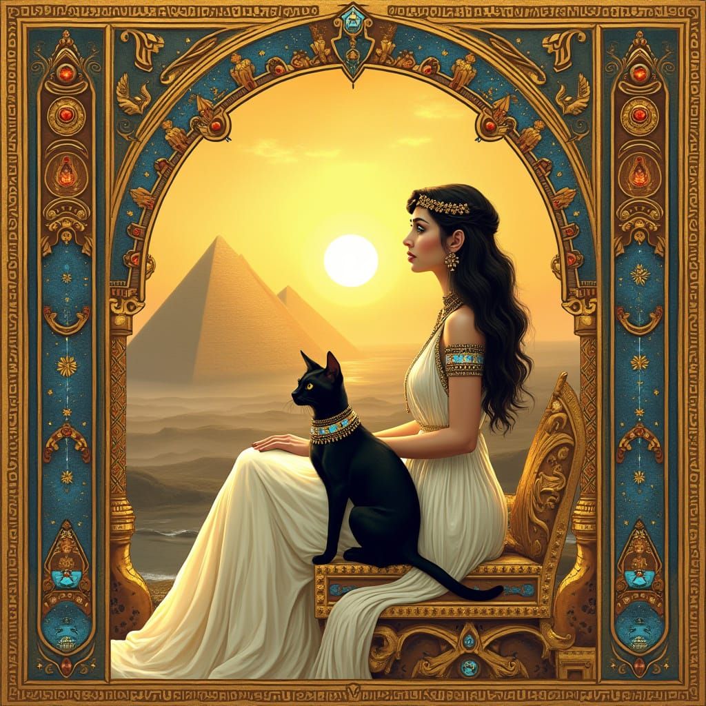 Golden Tarot Card Border with Egyptian Goddess and Majestic ...