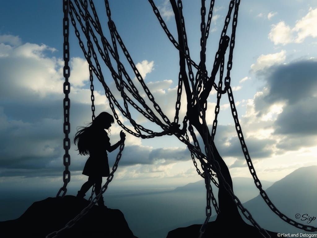 Ethereal Escape in Chains as a Cyberpunk Portrait