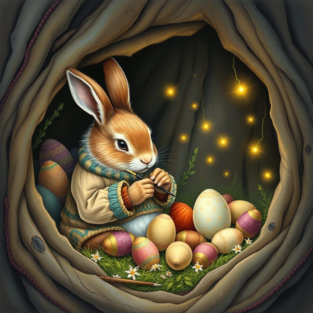 Whimsical Woodland Easter Scene in Earthy Style