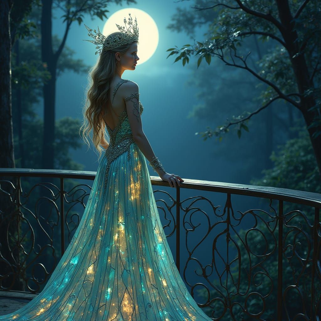 Elven Queen in Shimmering Stained Glass Gown