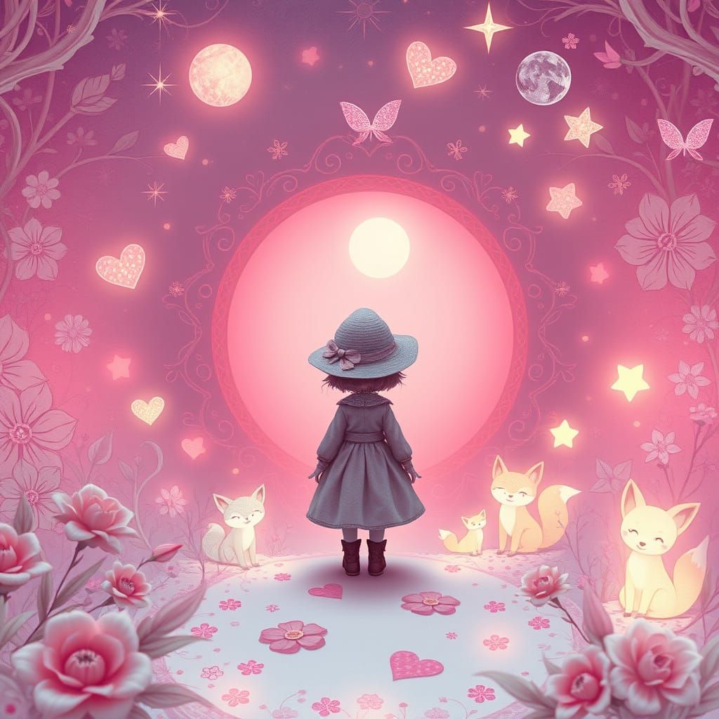Dreamy Pink Tunnel Scene in Magical Realism Style