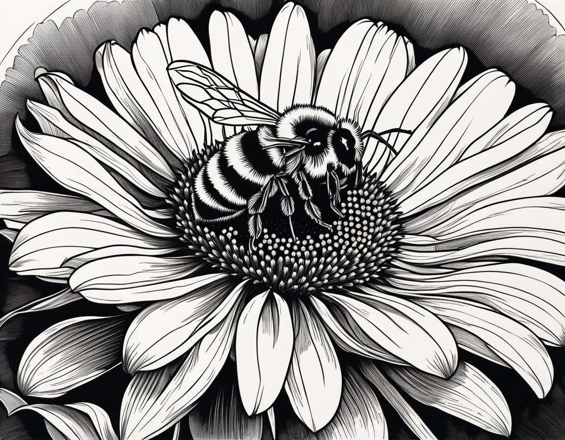 Art Deco Ink Drawing of a Bumble Bee