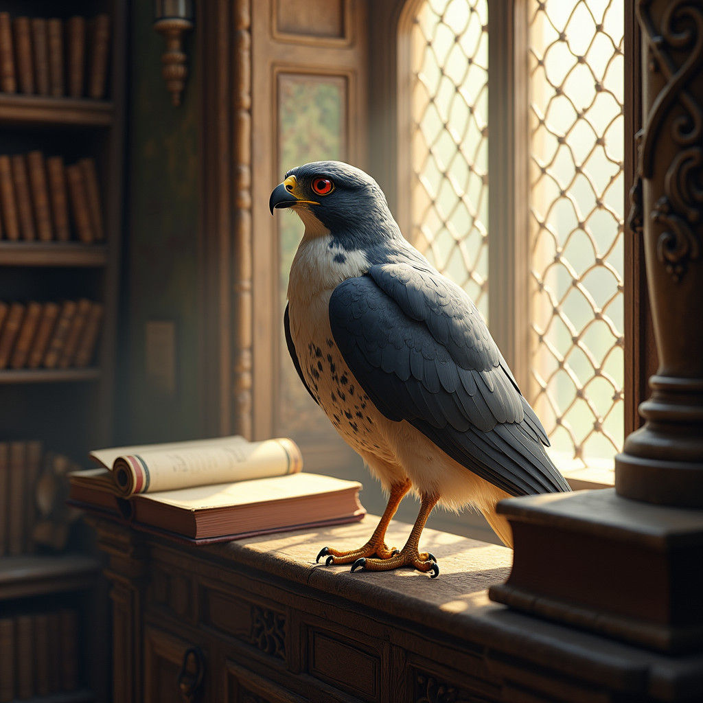 Falcon in Victorian Study, Matte Painting Style