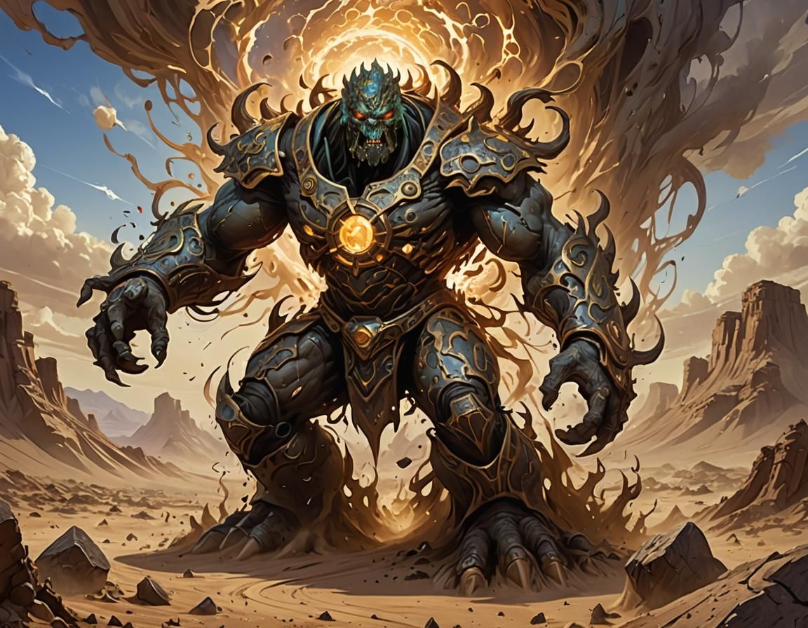 Colossal Mud Elemental in Desert Landscape