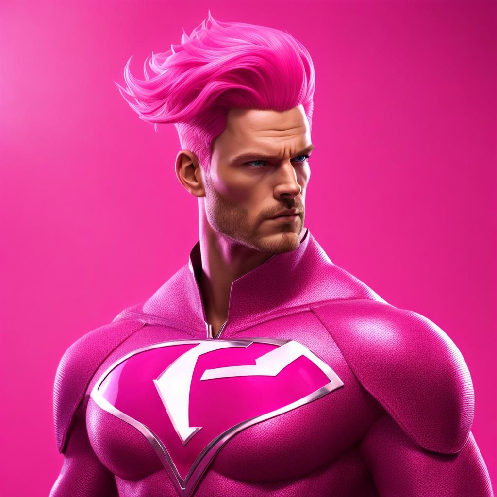 Pink-Suited Superhero with Crystal, Klimt-Style