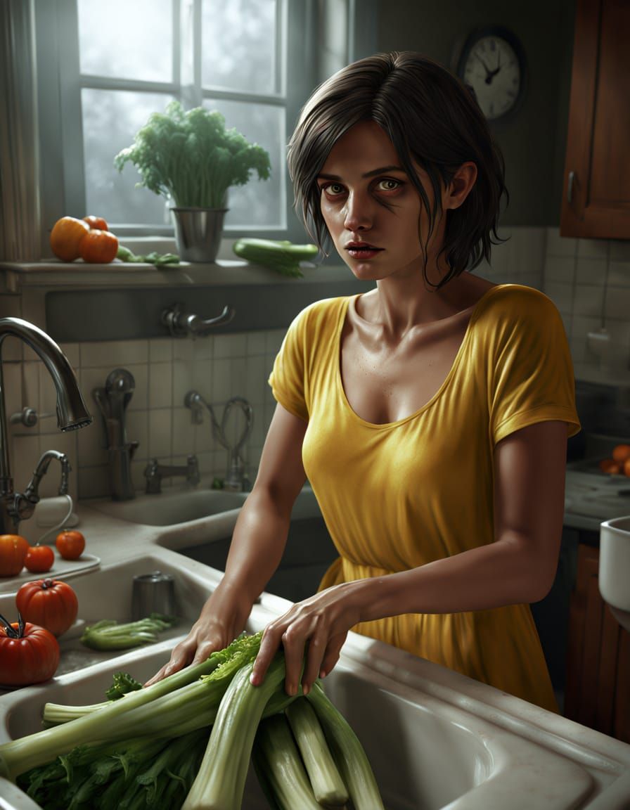 Eerie Woman with Glowing Eyes in Unreal Engine Style