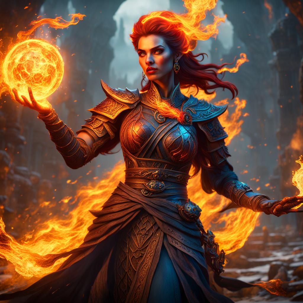 Dungeons and Dragons Sorceress Casting Fireball