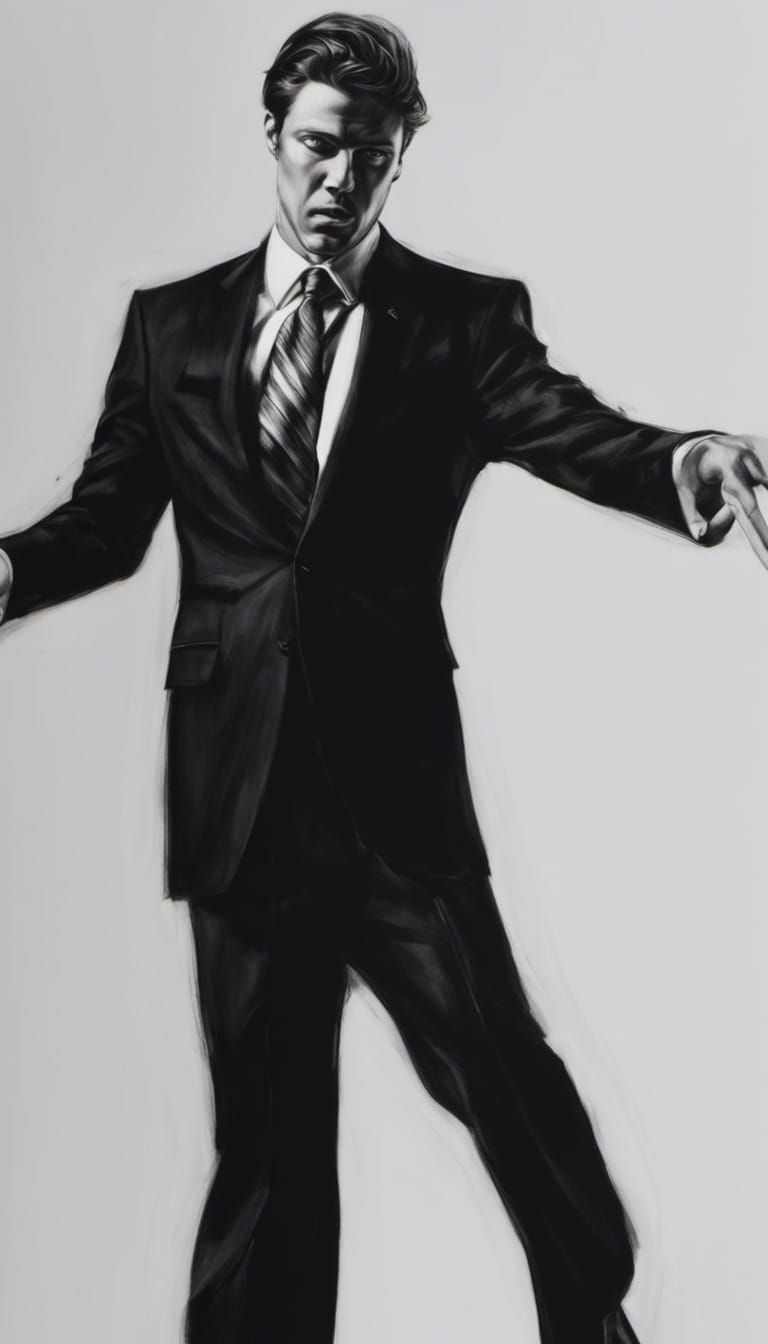 Photorealistic Charcoal Sketch of Man in Suit