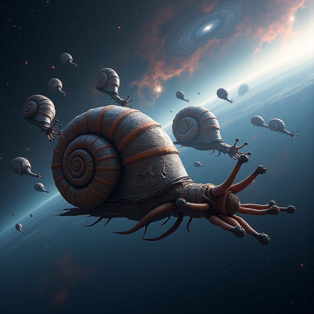 Colossal Nautiloid Ships Sailing Through Starry Space