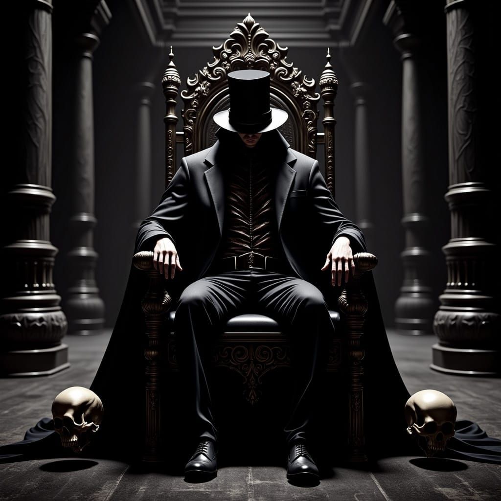 Ominous Figure on Throne in Eerie Setting