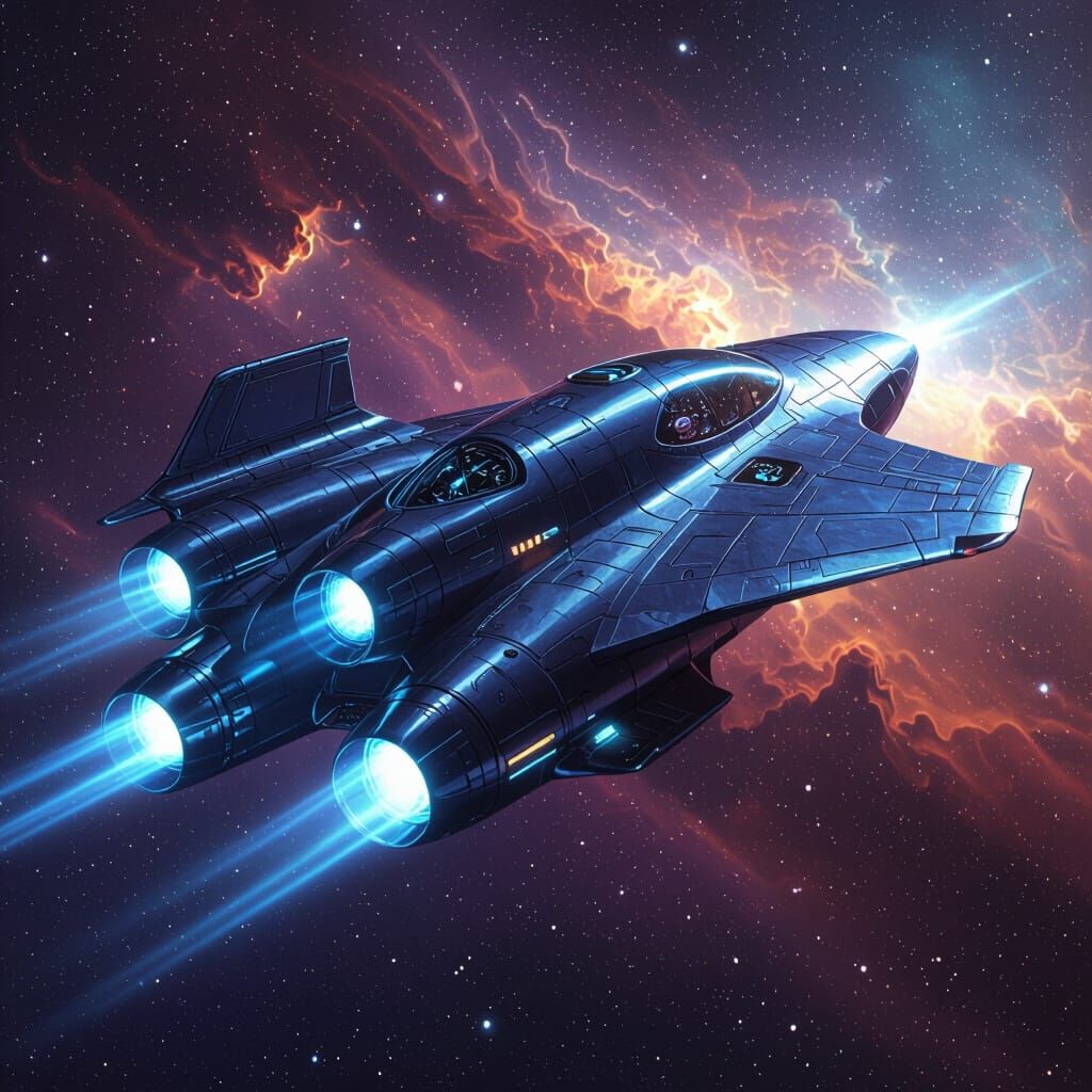 Futuristic Spaceship Soaring Through Nebula