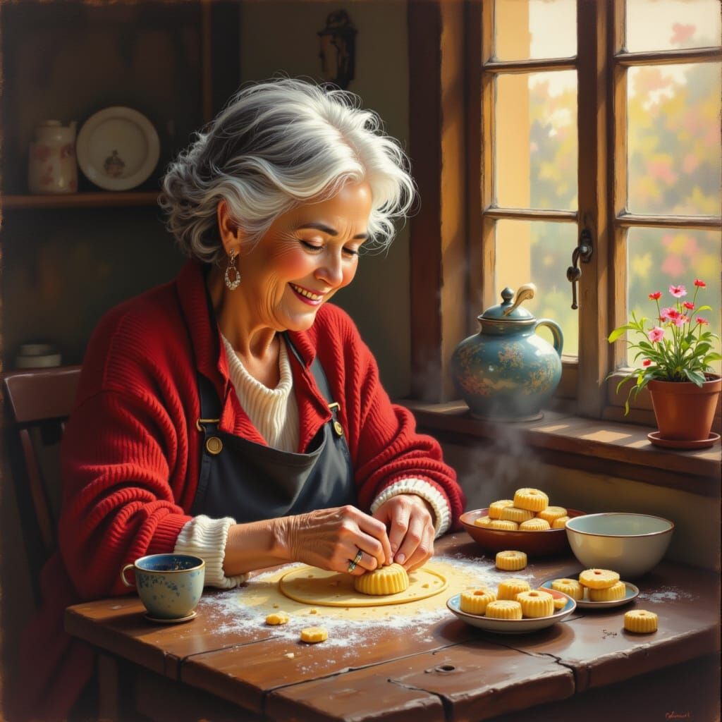 Grandmother Makes Mooncakes in Warm Golden Hour Light