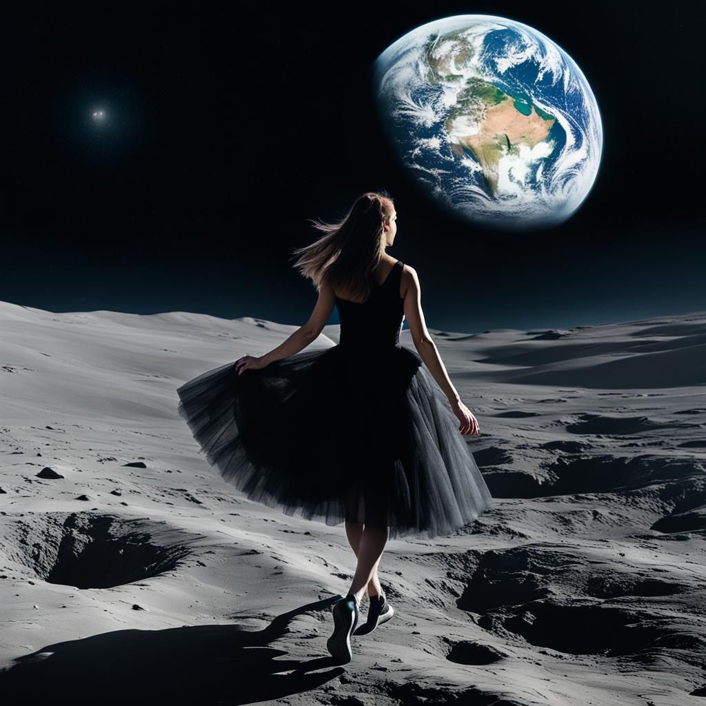 Woman in Tulle Walking on the Moon