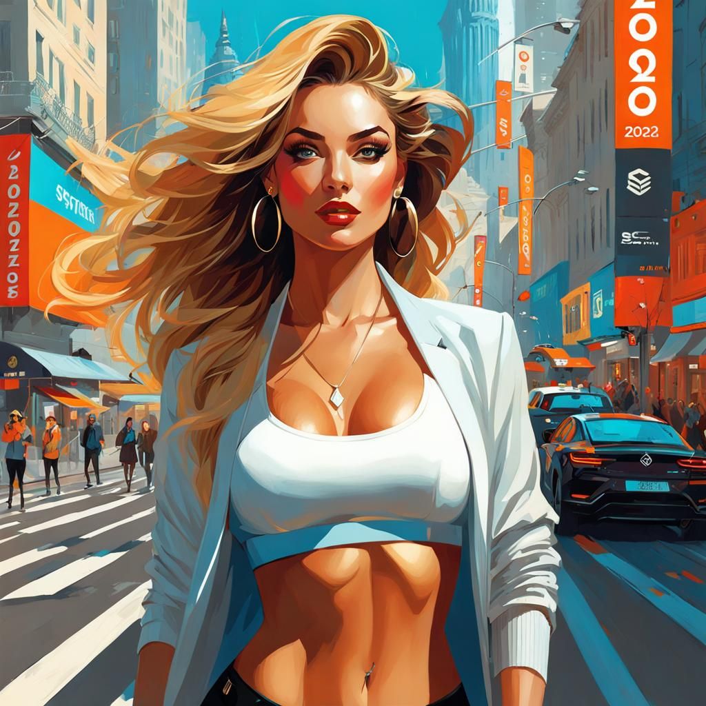 a highly detailed illustration of a beautiful young women in...