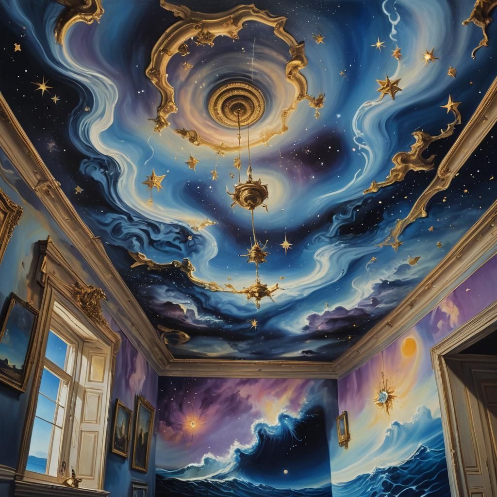 Surreal Ocean Room with Starry Sky Ceiling