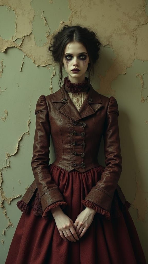 Victorian Woman and Ghostly Faces Behind Wallpaper