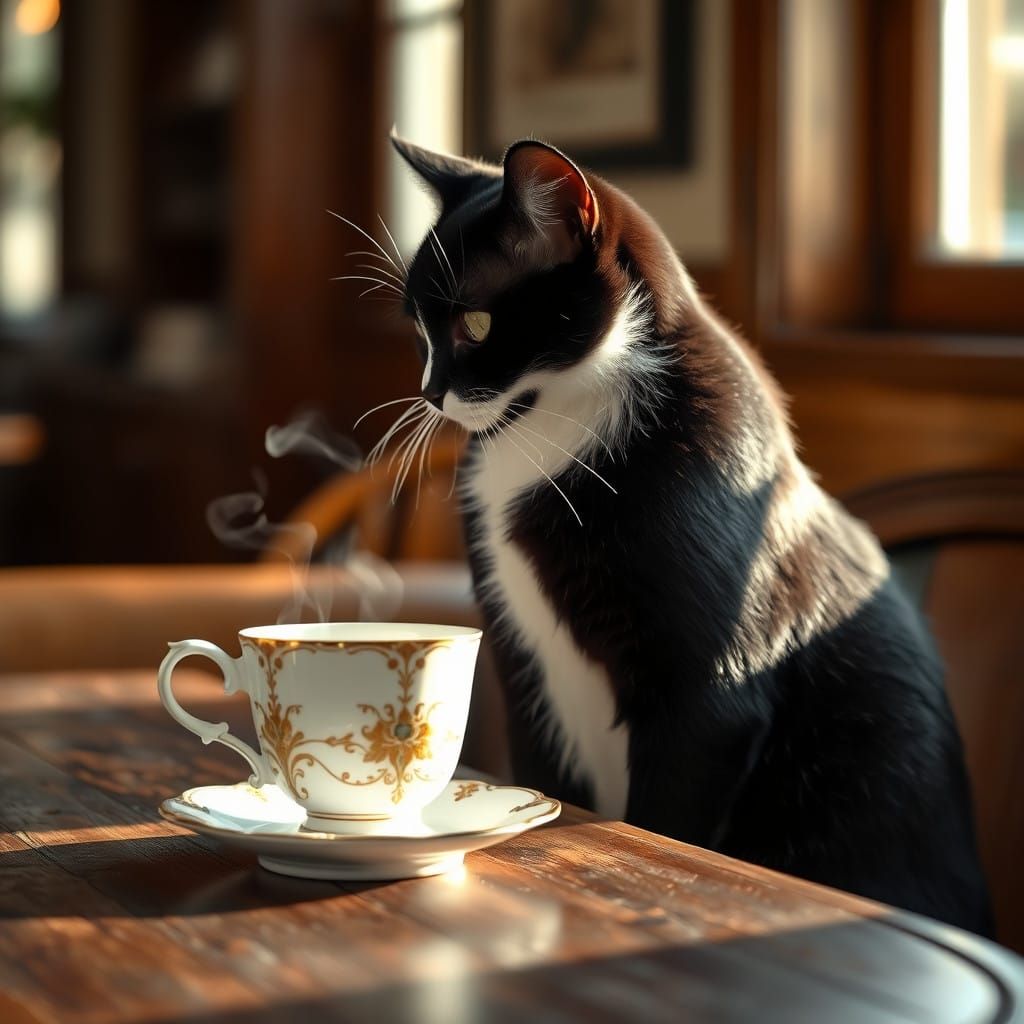 Formal Feline in Vintage Café Atmosphere