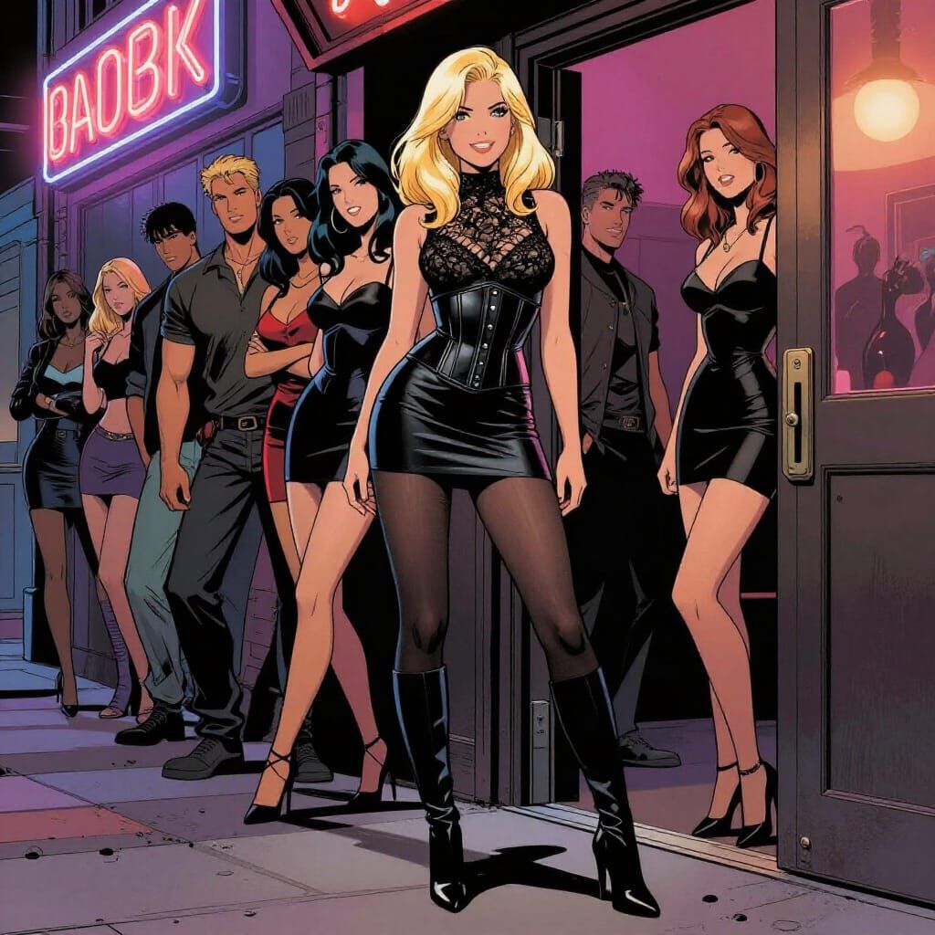 Comic Book Style Woman Outside Nightclub