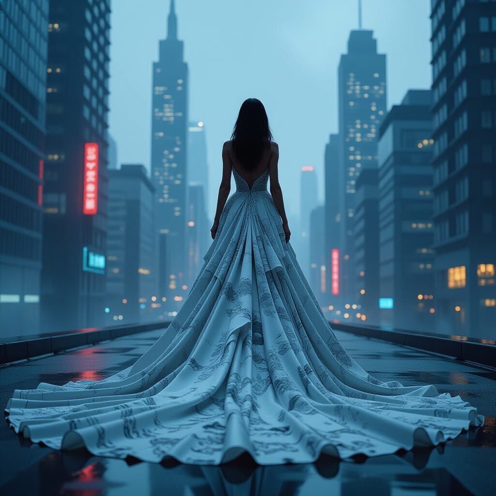 Futuristic Fashion: Model's Gown Becomes Waterfall