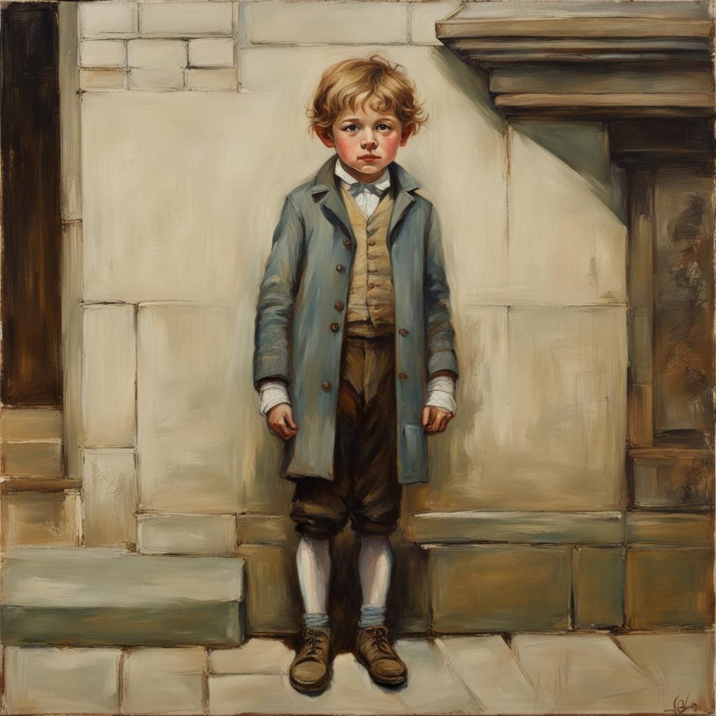 Orphan Child in London: Oil Painting Style