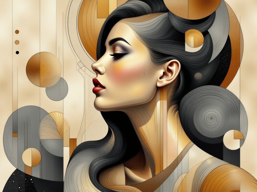Geometric Portrait of Elegant Woman in Cubist Style
