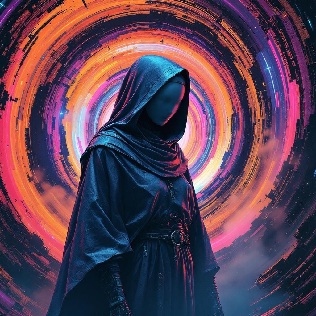 Cyborg Nun Enters a Swirling Wormhole