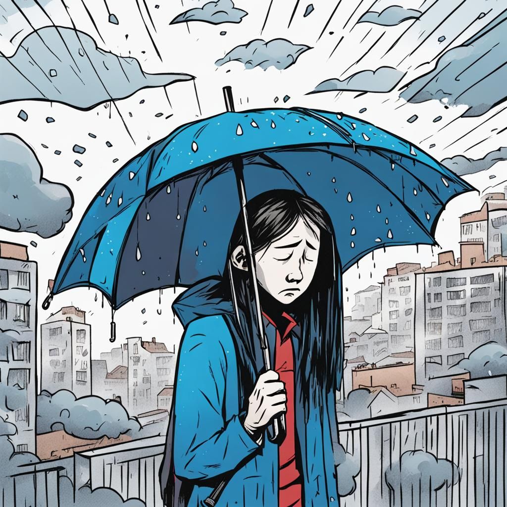 Sad Umbrella in Comic Style