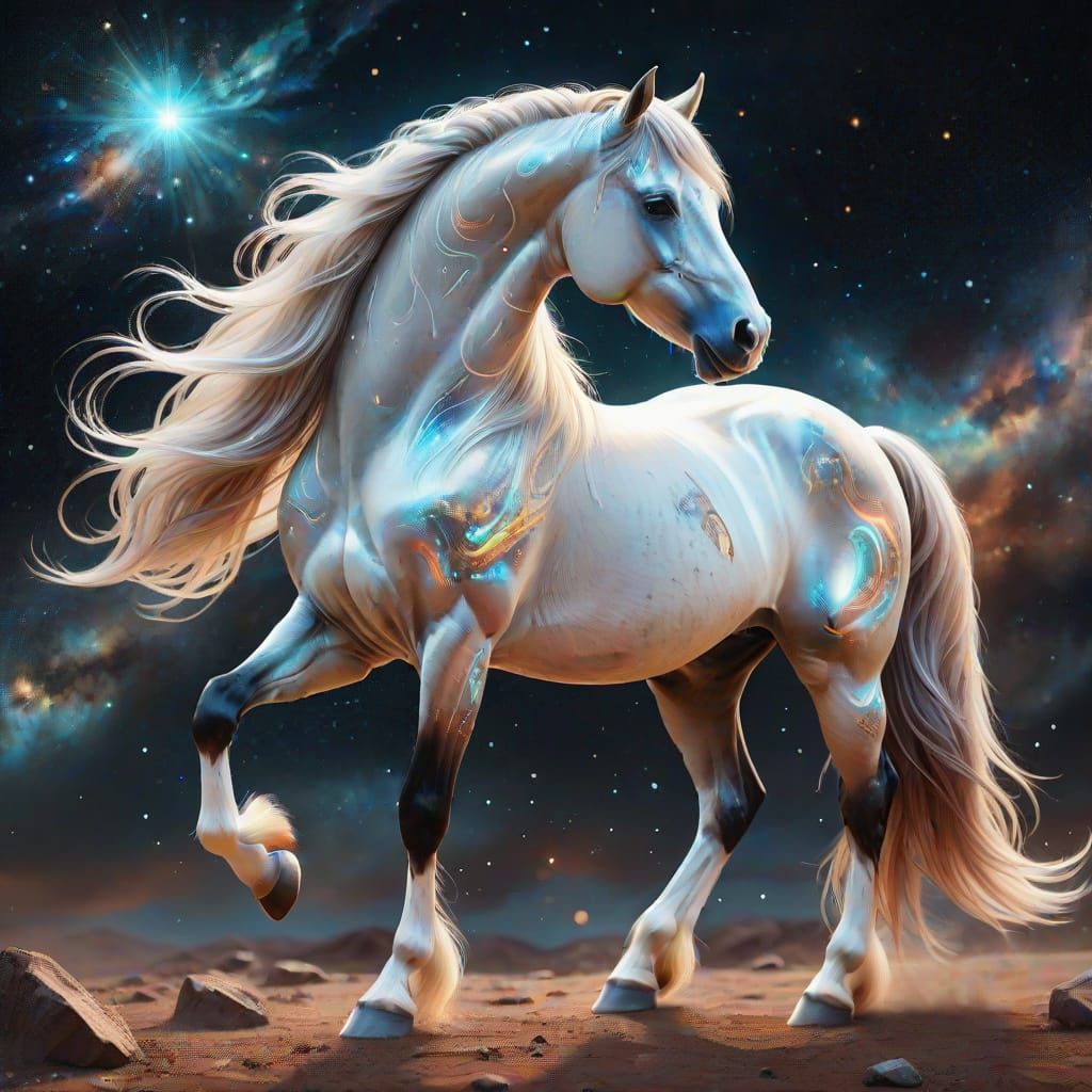 Astral Cosmic Horse Illustration in Mixed Media