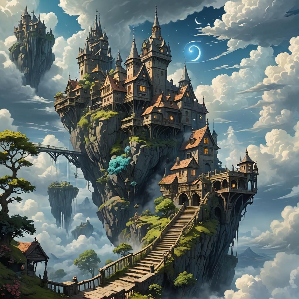 Ethereal Cloud Cities in Spectral Skies Fantasy