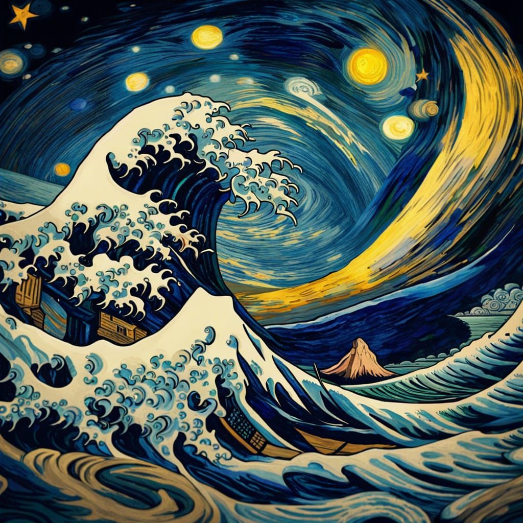 Surreal Mashup: Starry Scream Wave in Detailed Matte Paintin...