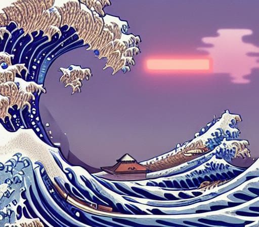 Coastal Landscape Inspired by Hokusai, Digital Art