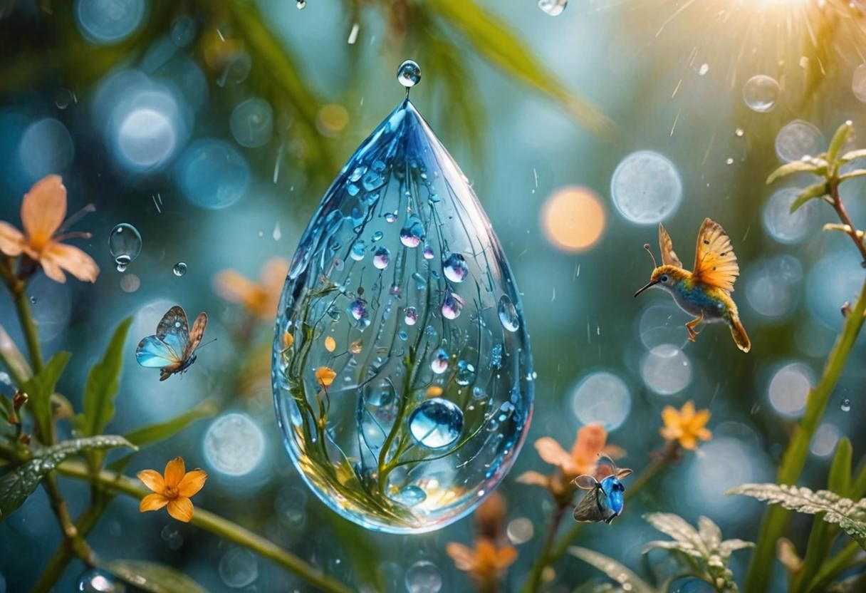 Macro Raindrop World in Dreamlike Digital Art