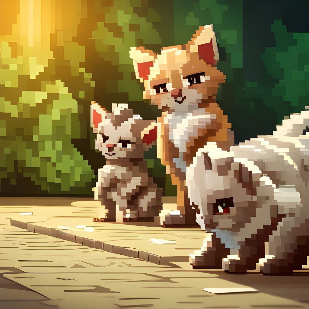 Pixel Art Kittens in 3D Game Style