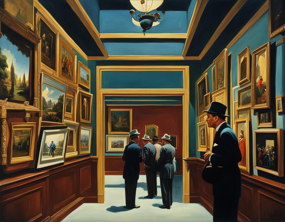 Animated Thief Stealing Painting in Film Noir Style