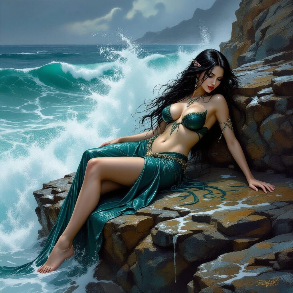 Dark Fantasy Siren on Cliffside