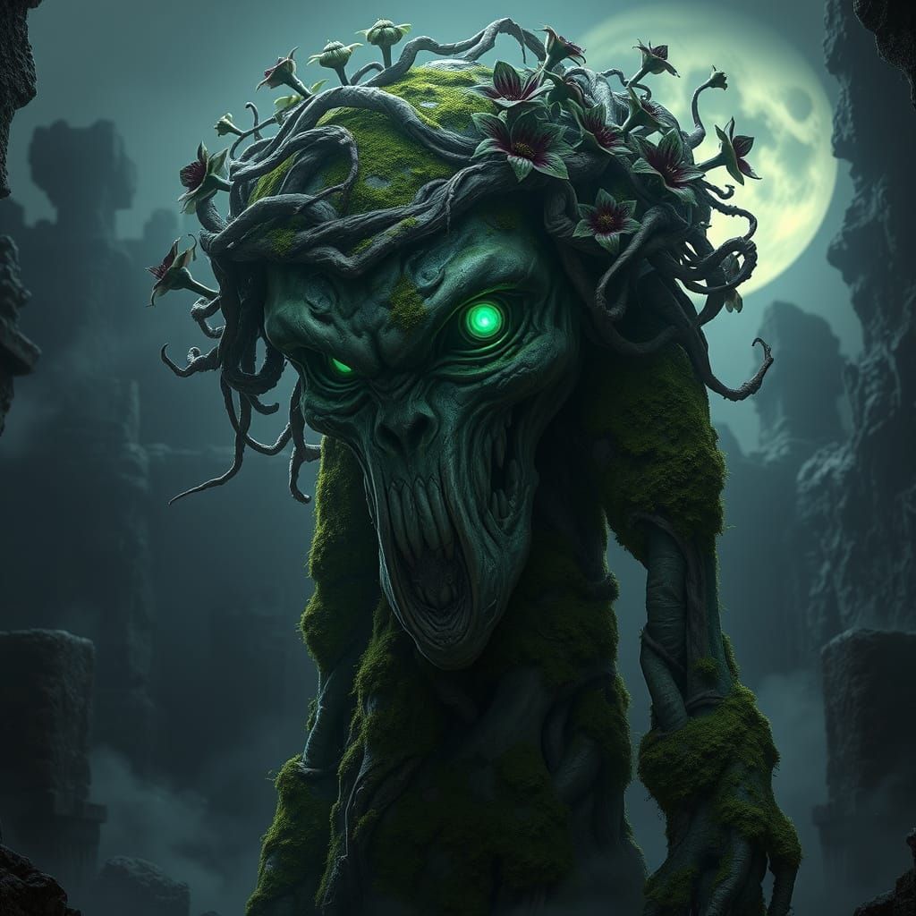 Moss Golem Guardian in Moonlit Ruins