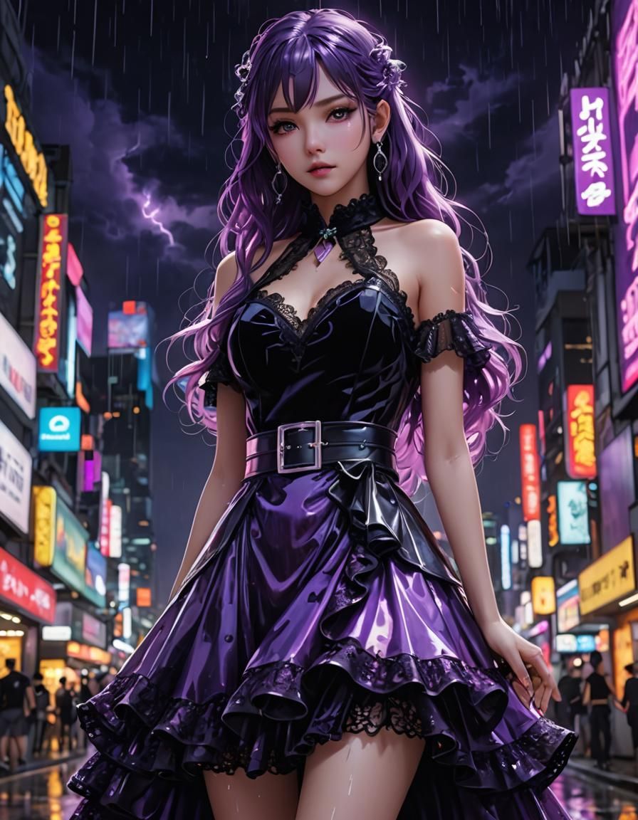 Glowing Gothic Dress in Anime Style