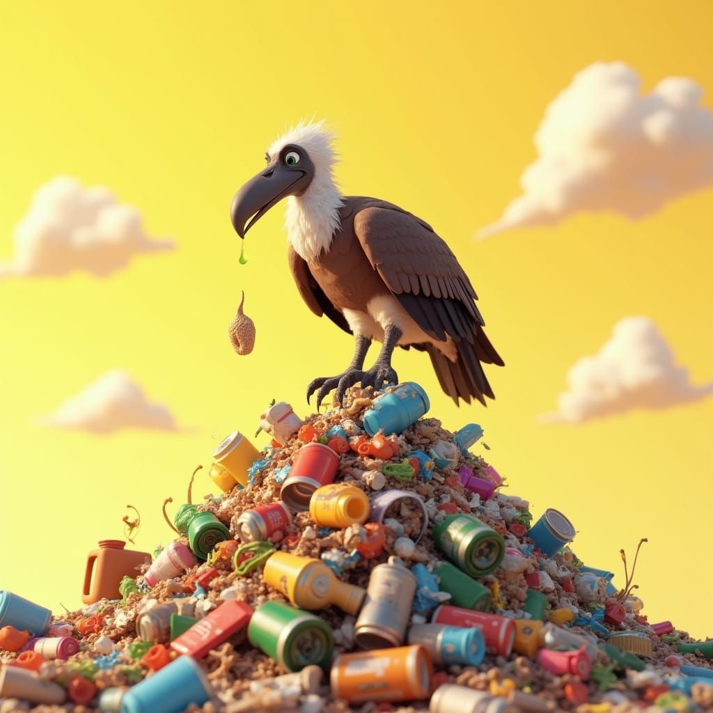 Vulture's Perch: A 3D Animated Scene of Urban Wildlife