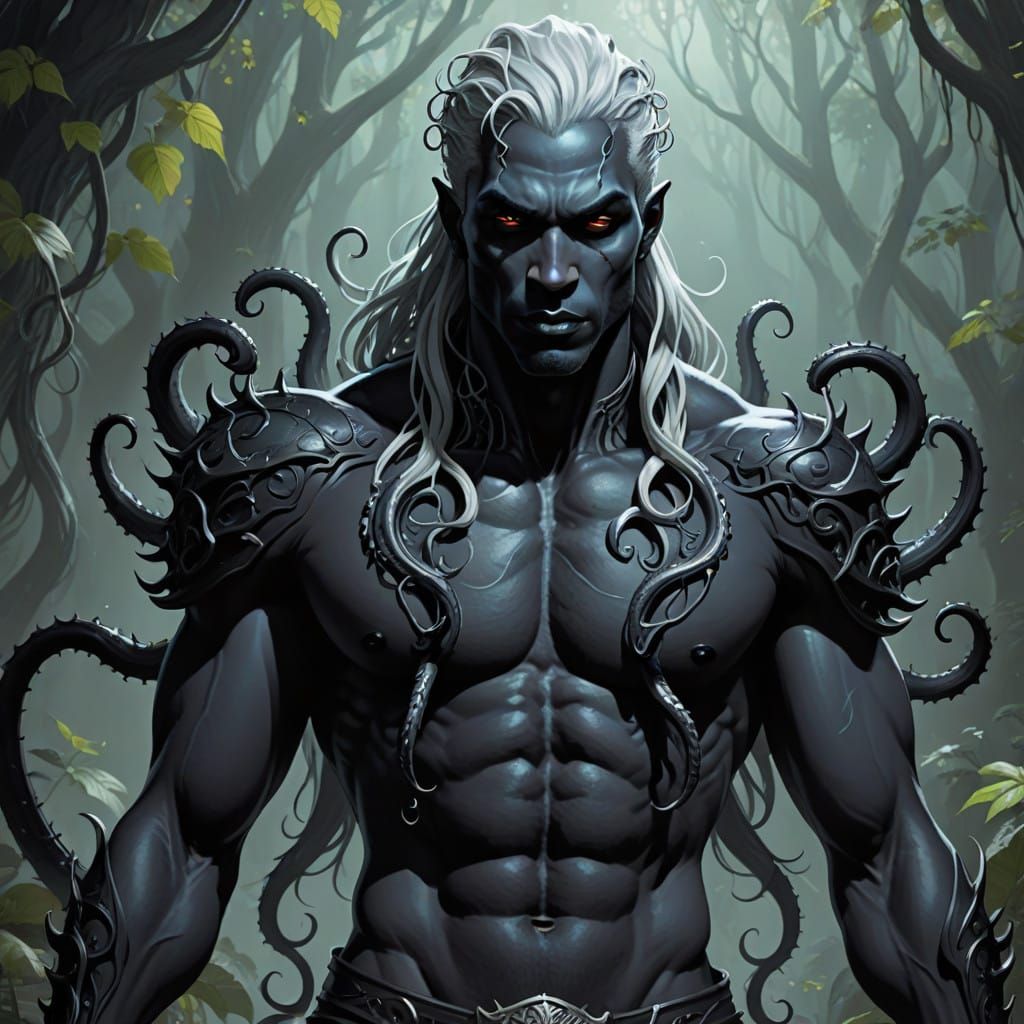 Drow Male with Tentacles in Dark Fantasy Style